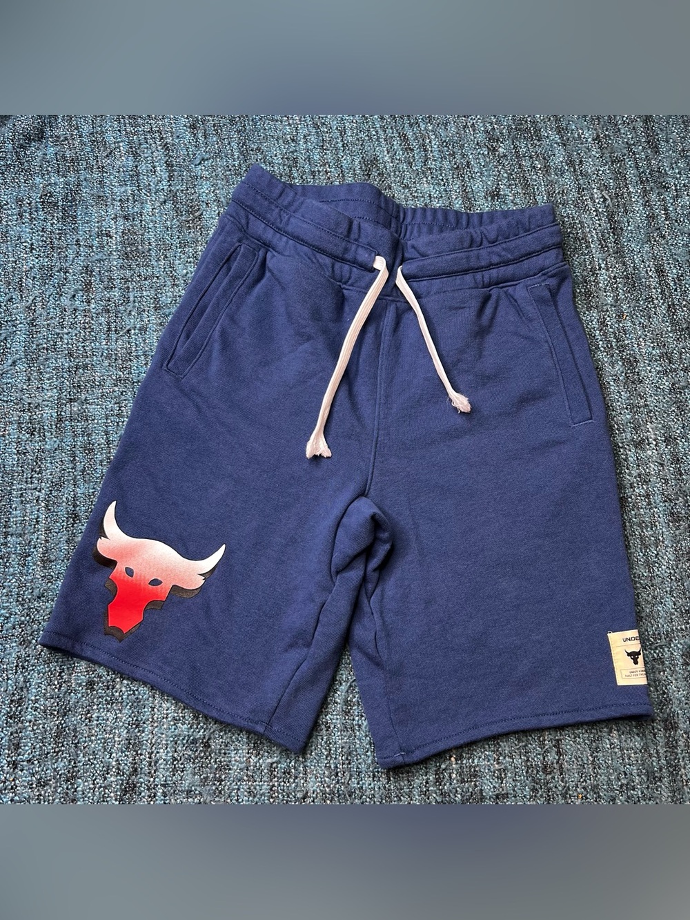 Under Armour Project Rock Youth Terry Shorts in Blue Boy's Size Medium Athletic
